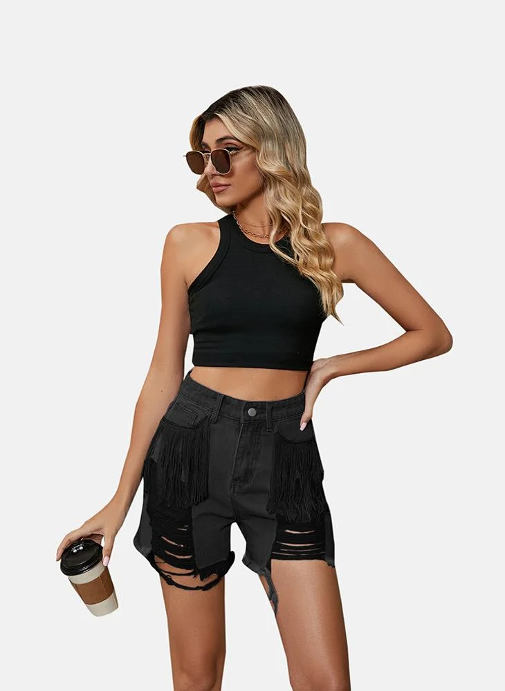 يونيكي Black Mid Rise Plain Regular Fit Shorts