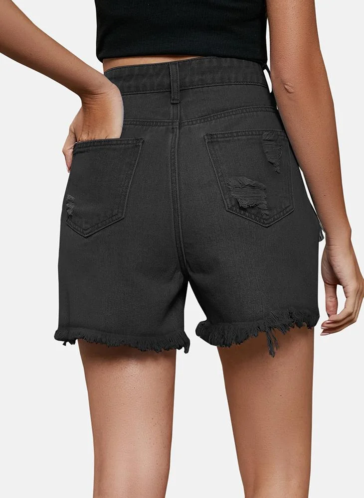 يونيكي Black Mid Rise Plain Regular Fit Shorts