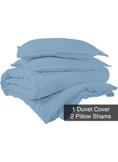 Royale ROYALE Lake Blue Duvet Cover Full Size - Washed Duvet Cover, 3 Piece Double Brushed Duvet Covers set with Button Closure & Corner Ties  - Image 2