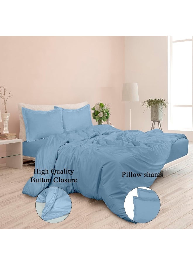 Royale ROYALE Lake Blue Duvet Cover Full Size - Washed Duvet Cover, 3 Piece Double Brushed Duvet Covers set with Button Closure & Corner Ties  - Image 4