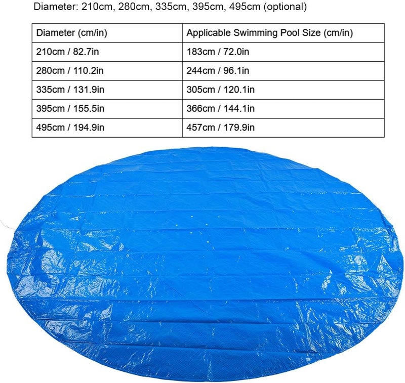 YDuupxe PE Swimming Pool Cover, Waterproof Rain Dust Proof Protective Cloth for Round Above Ground Pools 210cm 280cm 335cm (Diameter 335CM) - Image 3