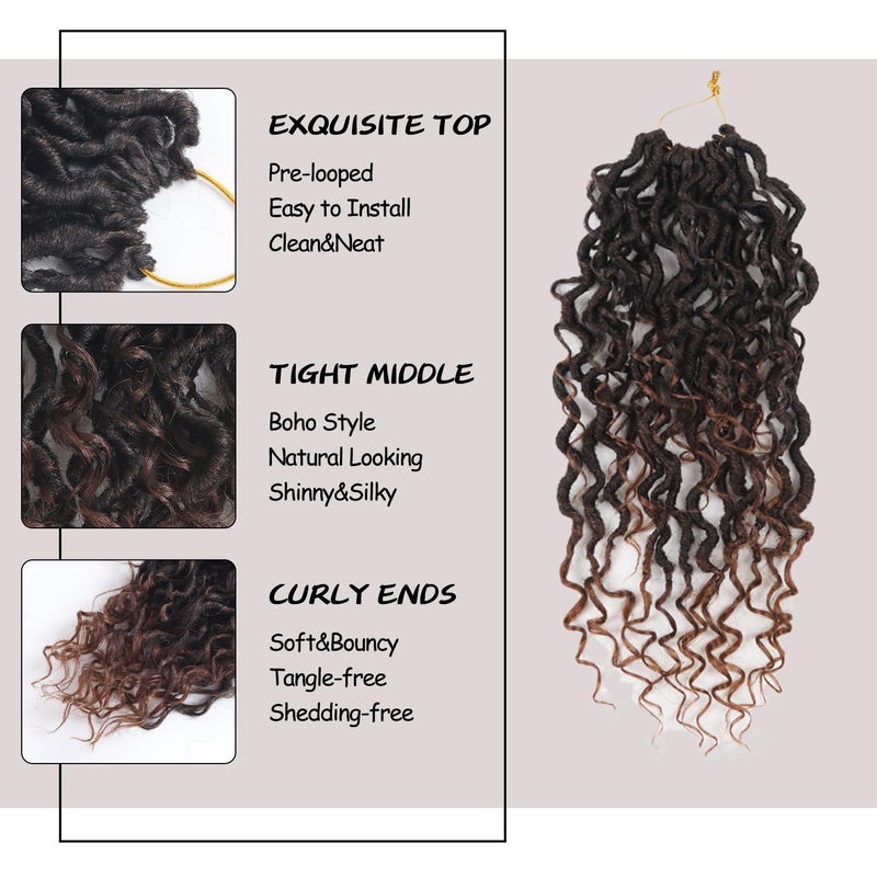 Vemet Goddess Locs Crochet Hair,8 Inch 9 Packs Faux Locs Synthetic Crochet Hair for Black Women, Boho Style Pre looped crochet with Curly Ends - Image 2