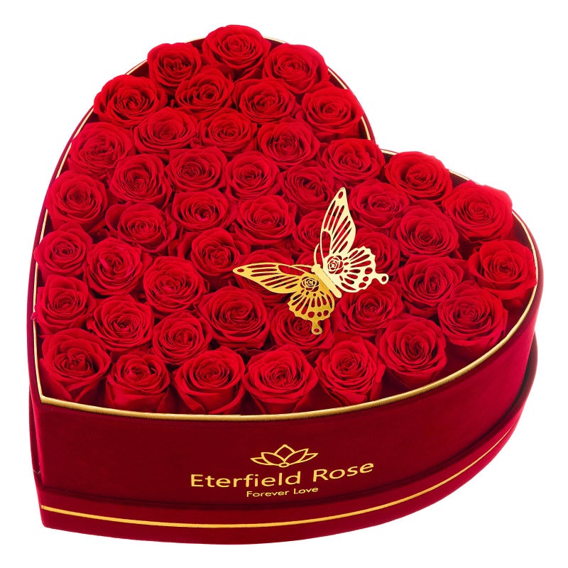 Eterfield Forever Flowers in Heart Shape Box Preserved Roses That Last Over a Year Preserved Flowers Birthday Gifts for Her Women Mom Wife Anniversary 47Roses Red