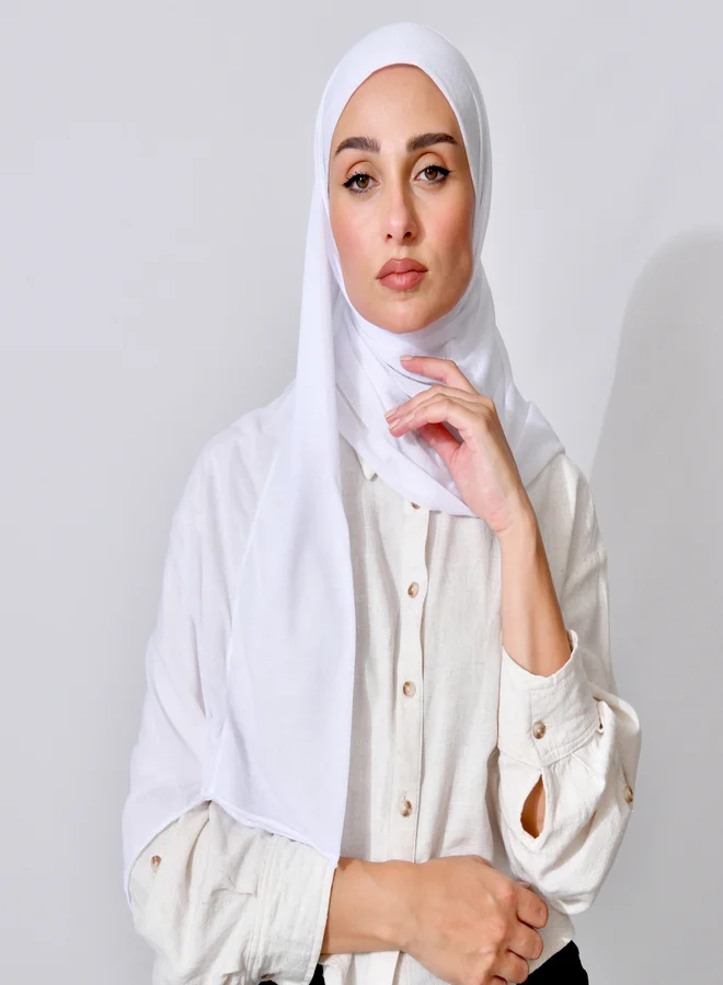 HAWRAA ABAYA Quarter-length cotton shawl, lined at the front with stitching - white