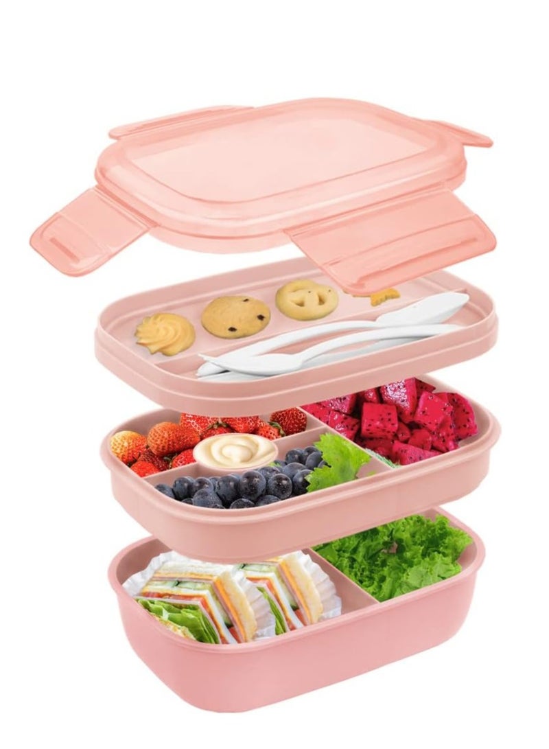 مريا صندوق غداء بسعة 1900 مل، صندوق غداء مانع للتسرب مع مقصورة باللون الوردي - Image 1