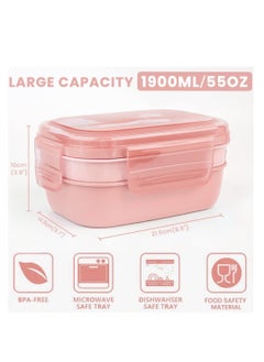 mriya 1900ML Lunch box Leak-proof lunch box with compartment Pink  - Image 2