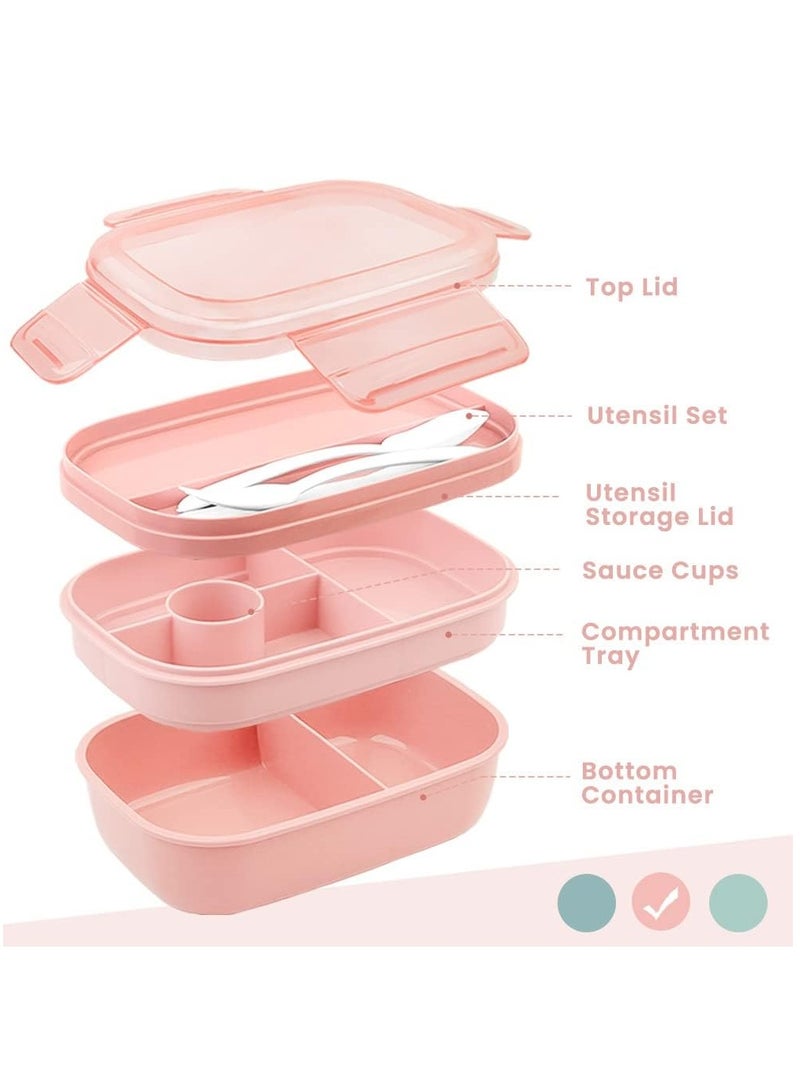 مريا صندوق غداء بسعة 1900 مل، صندوق غداء مانع للتسرب مع مقصورة باللون الوردي - Image 3