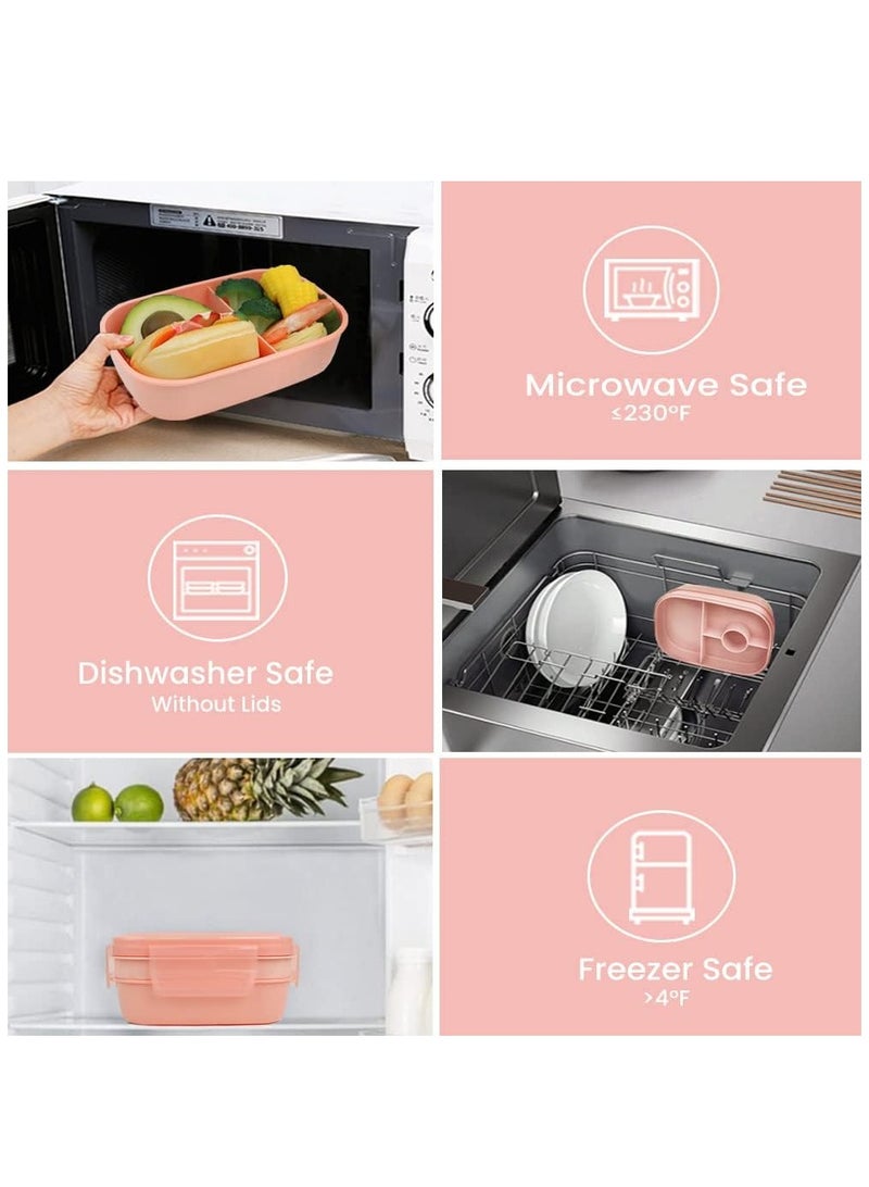 مريا صندوق غداء بسعة 1900 مل، صندوق غداء مانع للتسرب مع مقصورة باللون الوردي - Image 4