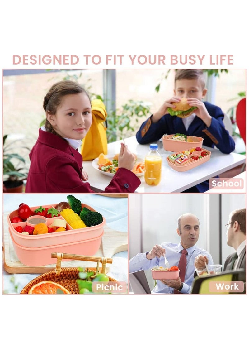 مريا صندوق غداء بسعة 1900 مل، صندوق غداء مانع للتسرب مع مقصورة باللون الوردي - Image 5