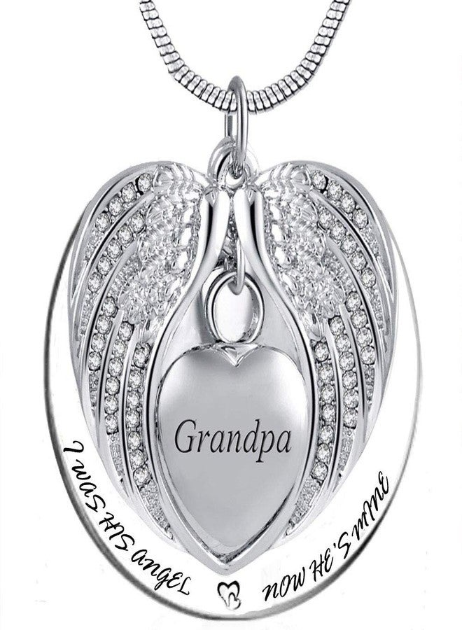 PREKIAR Angel Wing Urn Necklace for Ashes, Heart Cremation Memorial Keepsake Pendant Necklace Jewelry with Fill Kit and Gift Box (GRANDPA) - Image 1
