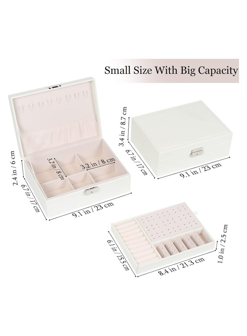 Soofam Jewelry Box for Women Girls,2 Layers Jewelry Organizer Container with Lock,PU Leather Storage Case with Removable Tray,Jewlwey Display Holder for Necklaces Earrings Bracelets Rings (White)  - Image 1