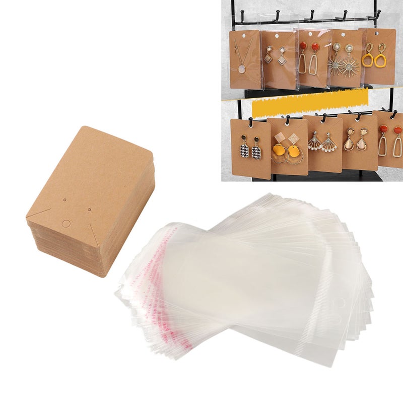 100sets Earring Cards Hanging Holes Design Transparent Bag Kraft Paper Jewelry Display Cards for Gift Wrapping - Image 4