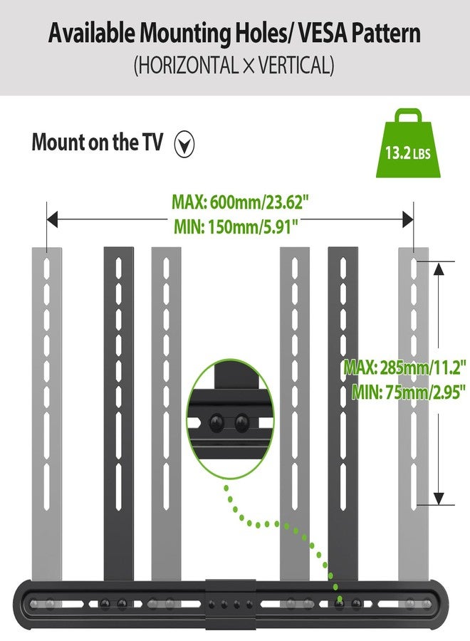 USX MOUNT Universal Soundbar Mount, Sound Bar TV Bracket for Soundbar with Speaker, Fits 2 Installation Options, Removable No-Slip Base Holder Extends 3.46”-6.06” - Image 3