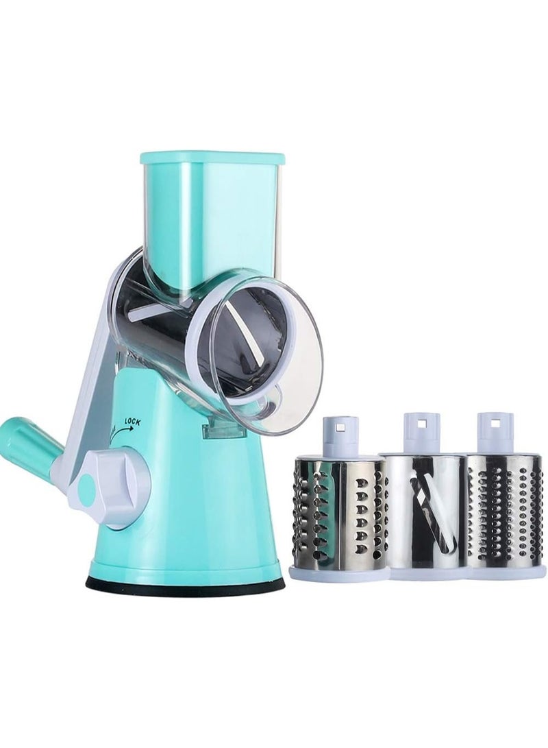 قطّاعة خضار وفاكهة يدوية دوّارة متعددة الوظائف – مبشرة وخلاط شرائح مع أسطوانات ستانلس ستيل للتقطيع والبشر – سهلة الاستخدام وآمنة للمطبخ - Image 1