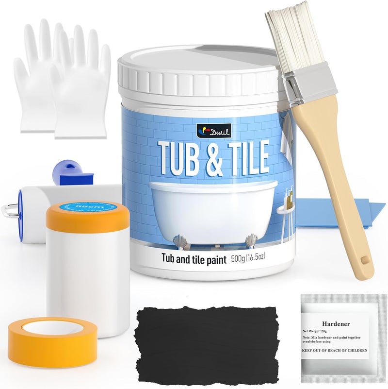 DWIL Tile Paint, Tub and Tile Refinishing Kit with Tools, Bathtub Paint Water Based &Low Odor, Easy to Use for Bathroom Kitchen, Semi-Gloss Black, 25-30sq.ft - Image 1