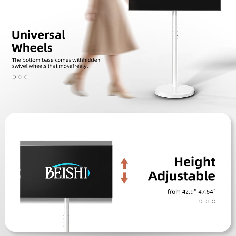 BEISHI Small Mobile TV Stand for Most 10-48 Inches TV,Rolling TV Cart with Height Adjustable,Â±10Â° Tilt, 360Â°Swivel, Â±30Â°Leveling,Max VESA 200X200mm,for Live Streaming,Home,Office (Style 2) - Image 4