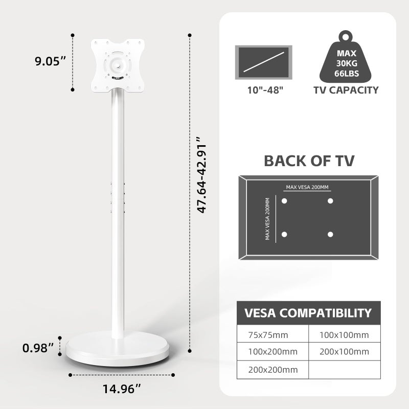 BEISHI Small Mobile TV Stand for Most 10-48 Inches TV,Rolling TV Cart with Height Adjustable,Â±10Â° Tilt, 360Â°Swivel, Â±30Â°Leveling,Max VESA 200X200mm,for Live Streaming,Home,Office (Style 2) - Image 2