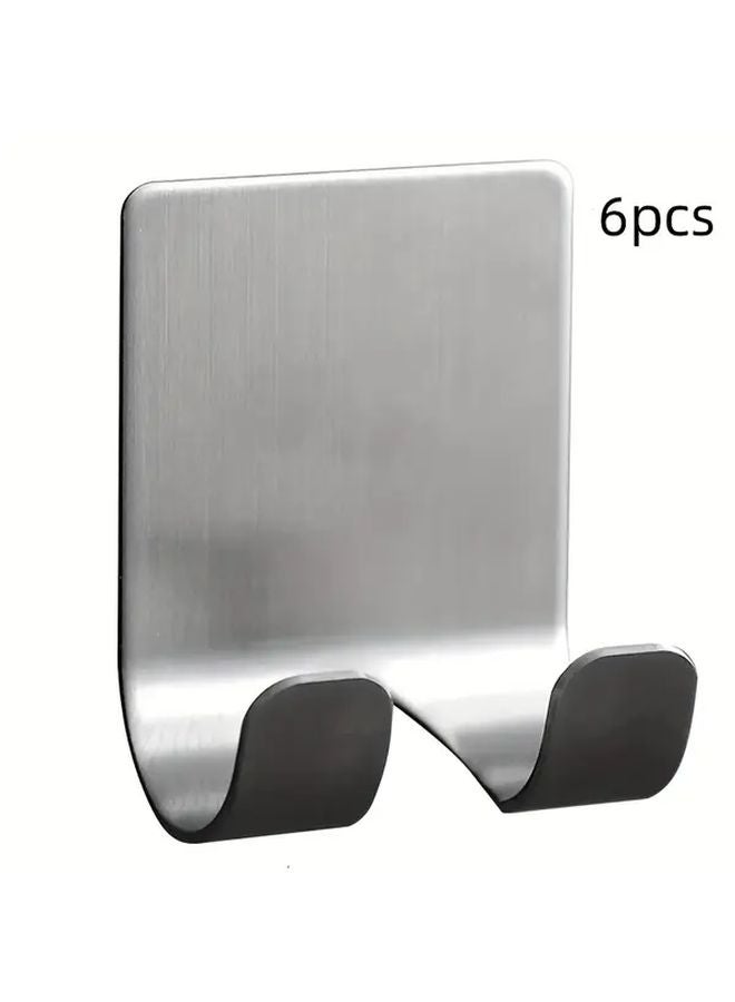 6pcs Stainless Steel Wall Mount Hooks Organizer For Phone Chargers And Shavers - Image 1