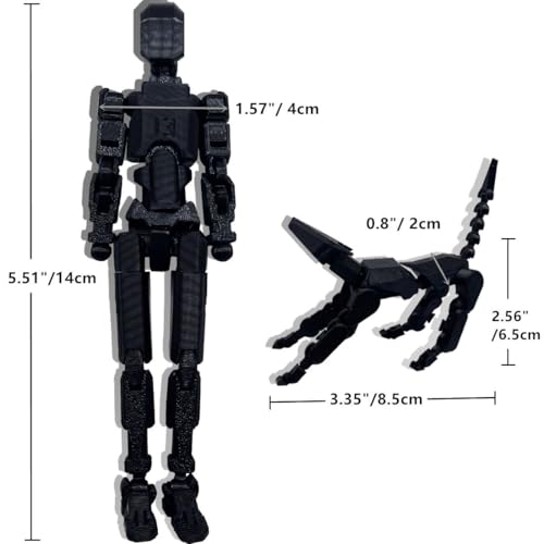 masijssa T13 3D Action Figures Set Titan 13 Action Figure Dummy 3D Printed Robo MultiJointed Movable Toy with Full Articulation for Collectors Desktop Assembly Completed Pure Black Figure Dog - Image 5