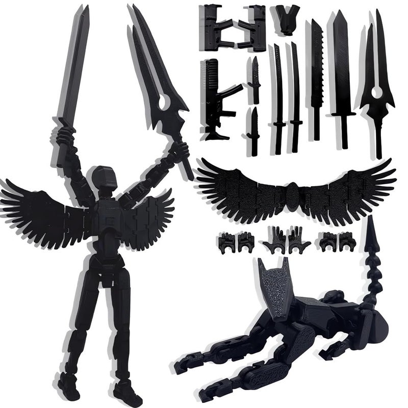 masijssa T13 3D Action Figures Set Titan 13 Action Figure Dummy 3D Printed Robo MultiJointed Movable Toy with Full Articulation for Collectors Desktop Assembly Completed Pure Black Figure Dog - Image 3