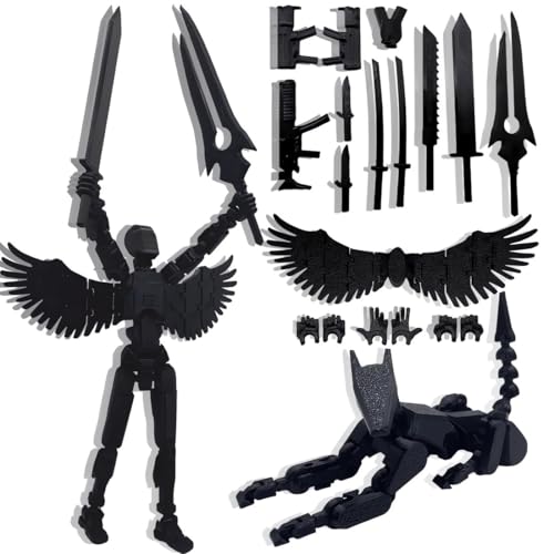 masijssa T13 3D Action Figures Set Titan 13 Action Figure Dummy 3D Printed Robo MultiJointed Movable Toy with Full Articulation for Collectors Desktop Assembly Completed Pure Black Figure Dog - Image 1