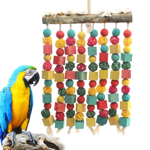 MQ Large Bird Parrot Toy,Bird Chewing Toy Natural Wooden Wooden Blocks Takraw Parrot Cage Bite Toy Suits for Large Medium Birds Macaws African Grey Cockatoos Amazon Parrots - Image 1