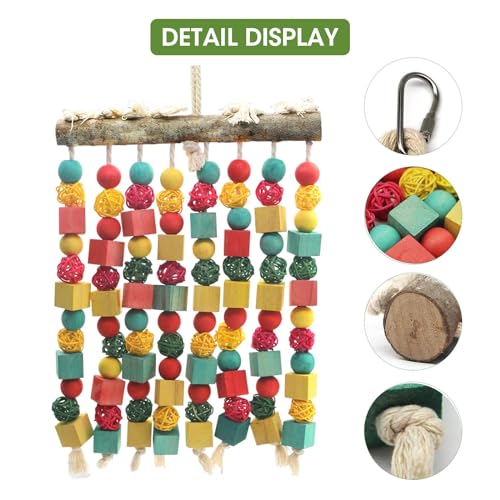 MQ Large Bird Parrot Toy,Bird Chewing Toy Natural Wooden Wooden Blocks Takraw Parrot Cage Bite Toy Suits for Large Medium Birds Macaws African Grey Cockatoos Amazon Parrots - Image 5