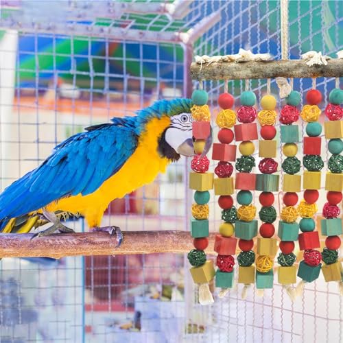 MQ Large Bird Parrot Toy,Bird Chewing Toy Natural Wooden Wooden Blocks Takraw Parrot Cage Bite Toy Suits for Large Medium Birds Macaws African Grey Cockatoos Amazon Parrots - Image 3