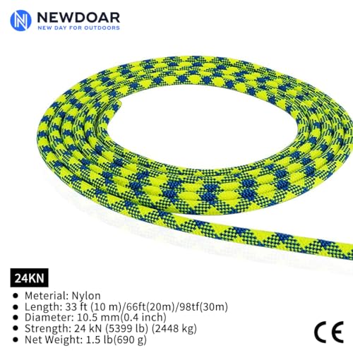 NewDoar 10.5mm(2/5in) Dynamic Rope,24KN(5231 lb) Robust Nylon Kernmantle,3 Sizes Multipurpose Rope for Outdoor Mountaineering Rock Climbing Rescue - Image 2