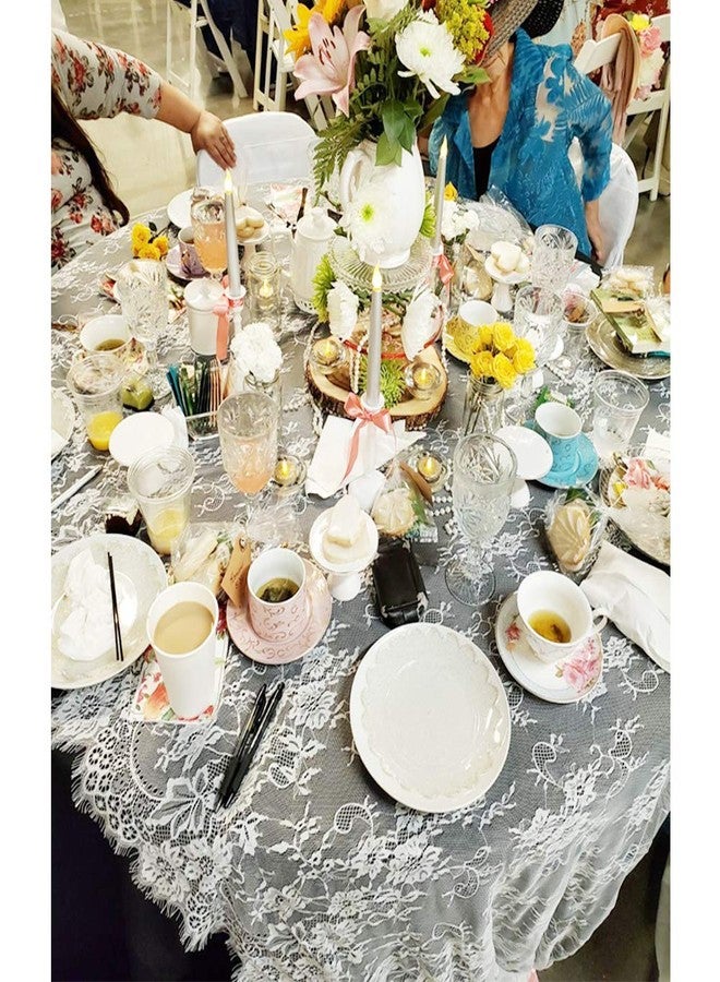 Fowecelt 2 Pack White Lace Tablecloth 60 × 120 Inch Lace Table Cloth for Rustic Boho Wedding Bridal Shower Party Decoration Classy Rectangle Overlay Long Vintage Embroidered Reception Table Cloth - Image 2