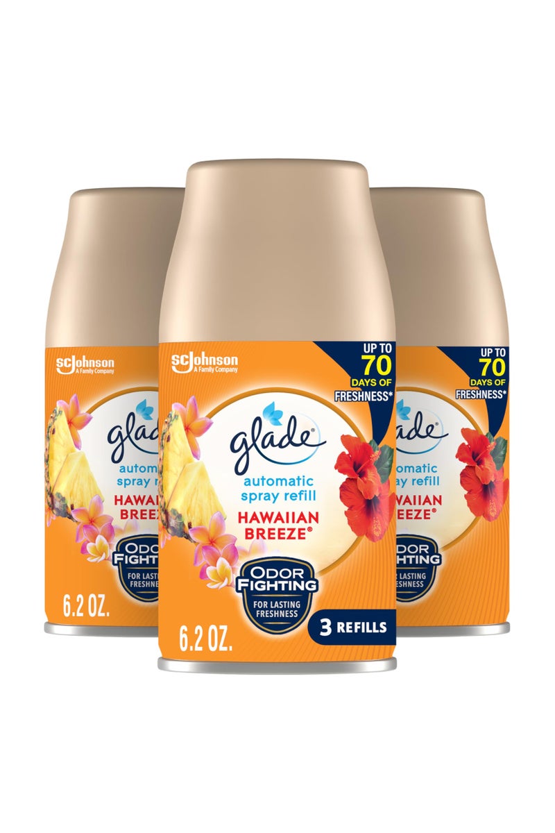 Glade Automatic Spray Air Freshener Refill, Scented Air Freshener for Home and Bathroom, Hawaiian Breeze, 6.2 Oz, 3 Count - Image 1