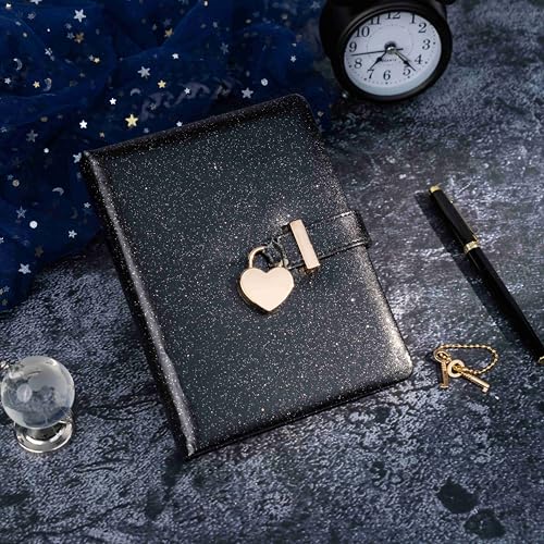 CAGIE Diary with Lock and Key for Girls Ages 8-12 Journal with Lock 296 Gold Edged Pages Heart-Shaped Locked Journal for Women Teen Girls with Gift Box, 5.3 x 7 Inch, Black - Image 2