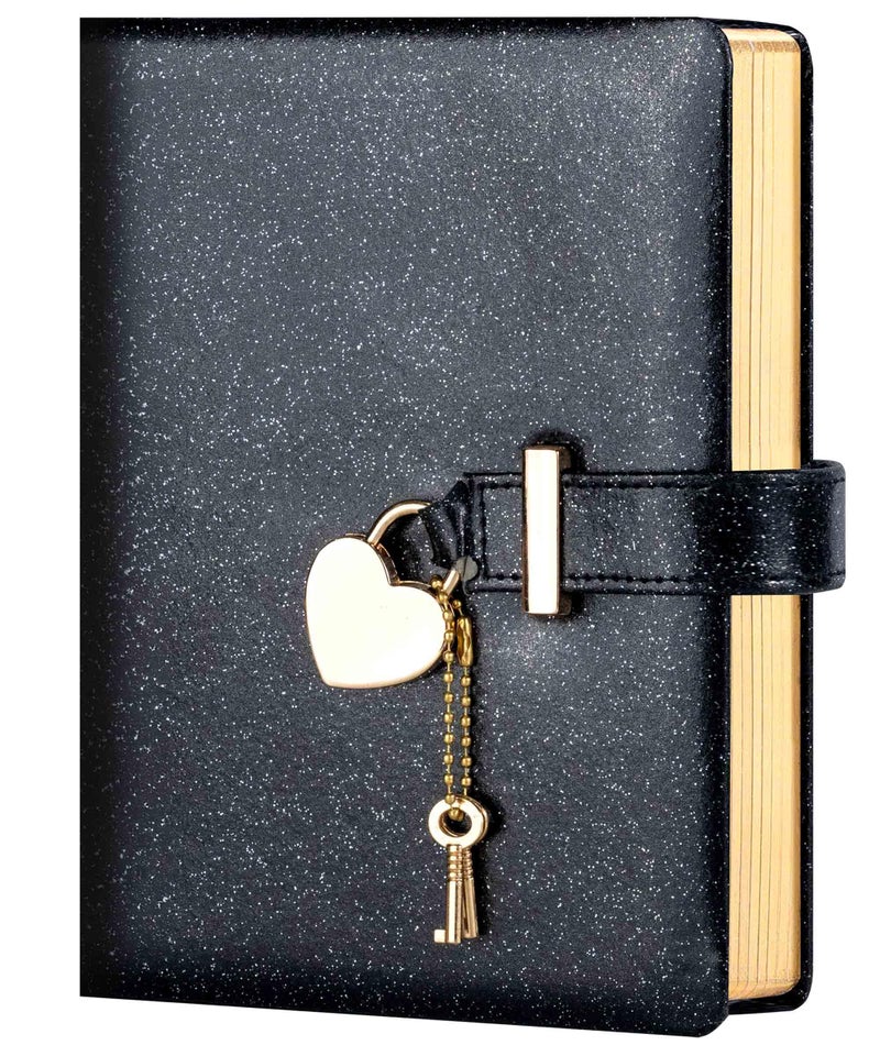 CAGIE Diary with Lock and Key for Girls Ages 8-12 Journal with Lock 296 Gold Edged Pages Heart-Shaped Locked Journal for Women Teen Girls with Gift Box, 5.3 x 7 Inch, Black - Image 1