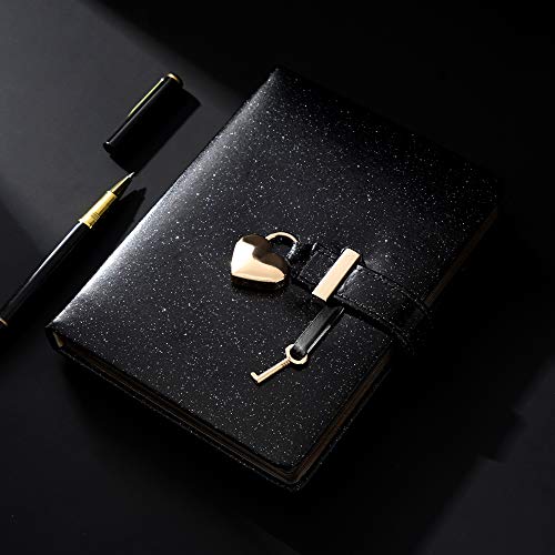 CAGIE Diary with Lock and Key for Girls Ages 8-12 Journal with Lock 296 Gold Edged Pages Heart-Shaped Locked Journal for Women Teen Girls with Gift Box, 5.3 x 7 Inch, Black - Image 3