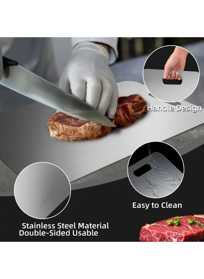 Toshionics Premium Stainless Steel Cutting Board Double-Sided Thickened Design 23X34cm – Heavy Duty Kitchen Chopping Board with Handle – Food Grade Metal Board for Meat, Vegetables, Fruits, Fish, Dough Kneading & Baking – Easy to Clean, Durable, Anti-Mold, Odor-Free Kitchen Tool Gift for Mother’s Day & Father’s Day - Image 2