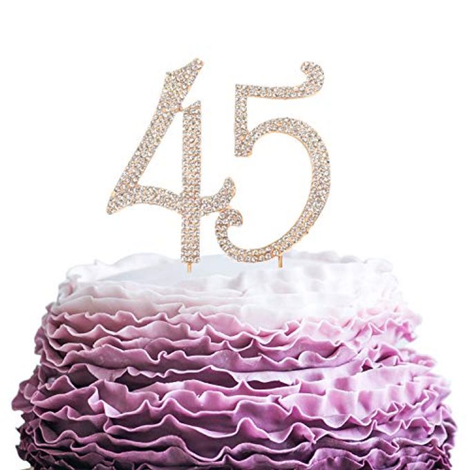 LINGPAR 45 Years Birthday Cake Topper New Best Crystal Rhinestone 45th Wedding Anniversary Or 45 Years Old Cake Topper Party Decoration Gold - Image 4