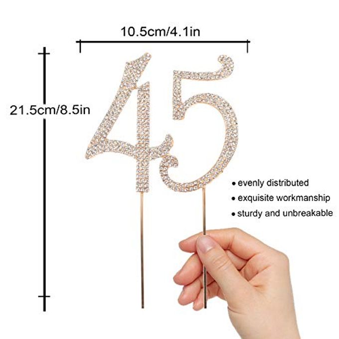 LINGPAR 45 Years Birthday Cake Topper New Best Crystal Rhinestone 45th Wedding Anniversary Or 45 Years Old Cake Topper Party Decoration Gold - Image 3