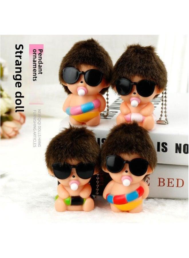 Direct Selling Summer Swimming Ring Qiqi DIY Doll Can Stick Drill Car Pendant Key Clip Machine Toy-Color:Black And Green Standing - Image 2