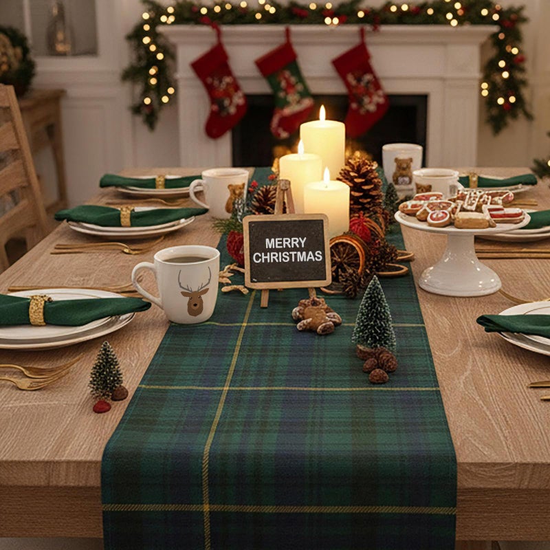 Gilprop 6 Pcs 72 x 13'' Tartan Plaid Bear Babyshower Table Runner Vintage Birthday Party Decoration for Baby Shower Theme Party Table Runner Dining Room Home Kitchen Decor (Green and Blue) - Image 5