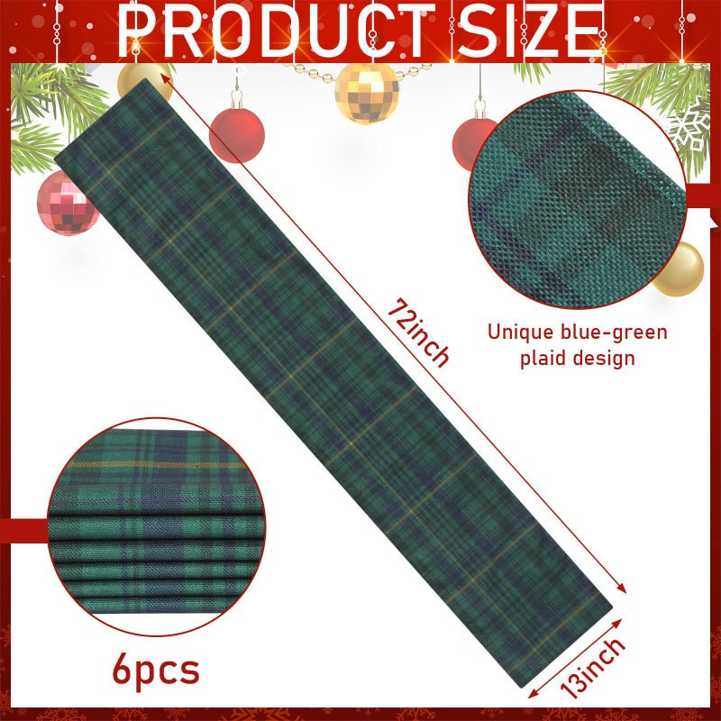 Gilprop 6 Pcs 72 x 13'' Tartan Plaid Bear Babyshower Table Runner Vintage Birthday Party Decoration for Baby Shower Theme Party Table Runner Dining Room Home Kitchen Decor (Green and Blue) - Image 2