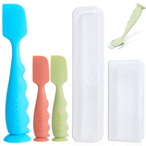 NFSVLB Baby Diaper Cream Spatula with Case1 Large 2 Mini Diaper Spatula with 2 CaseButt spatula Baby Diaper Cream Applicator Soft Butt Paste Spatulas Diaper Rash spatulas with Cases Blue Green Red - Image 1