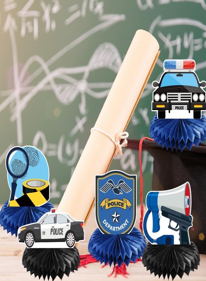 Boerni 9 Pcs Police Car Uniform Badge Honeycomb Centerpiece for Teens Boys Birthday Man in Blue Party Police Officer Birthday Graduation Grad Detective Party Supplies Dessert Table Decoration - Image 3
