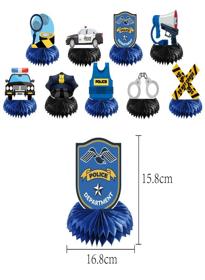 Boerni 9 Pcs Police Car Uniform Badge Honeycomb Centerpiece for Teens Boys Birthday Man in Blue Party Police Officer Birthday Graduation Grad Detective Party Supplies Dessert Table Decoration - Image 2