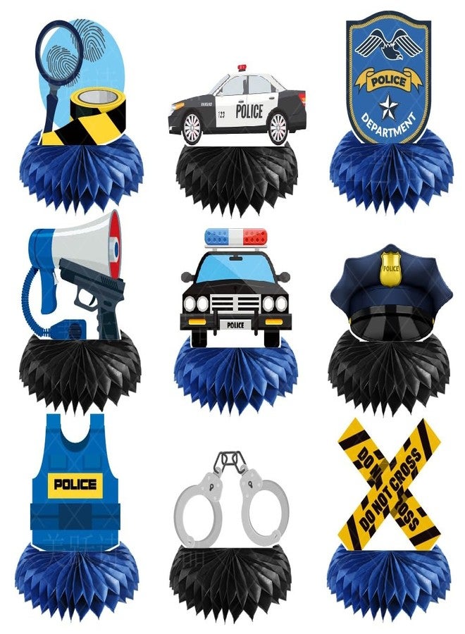 Boerni 9 Pcs Police Car Uniform Badge Honeycomb Centerpiece for Teens Boys Birthday Man in Blue Party Police Officer Birthday Graduation Grad Detective Party Supplies Dessert Table Decoration - Image 1