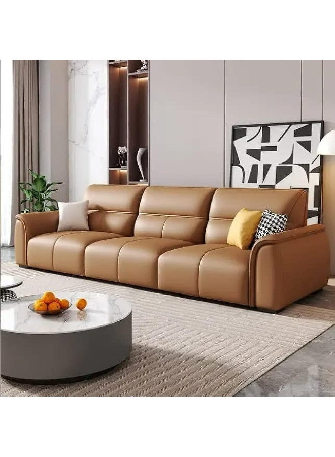 Generic Italian Leather Sofa for Comfortable Living Room Modern High-Back and Perfect for Home Use (Brown) 