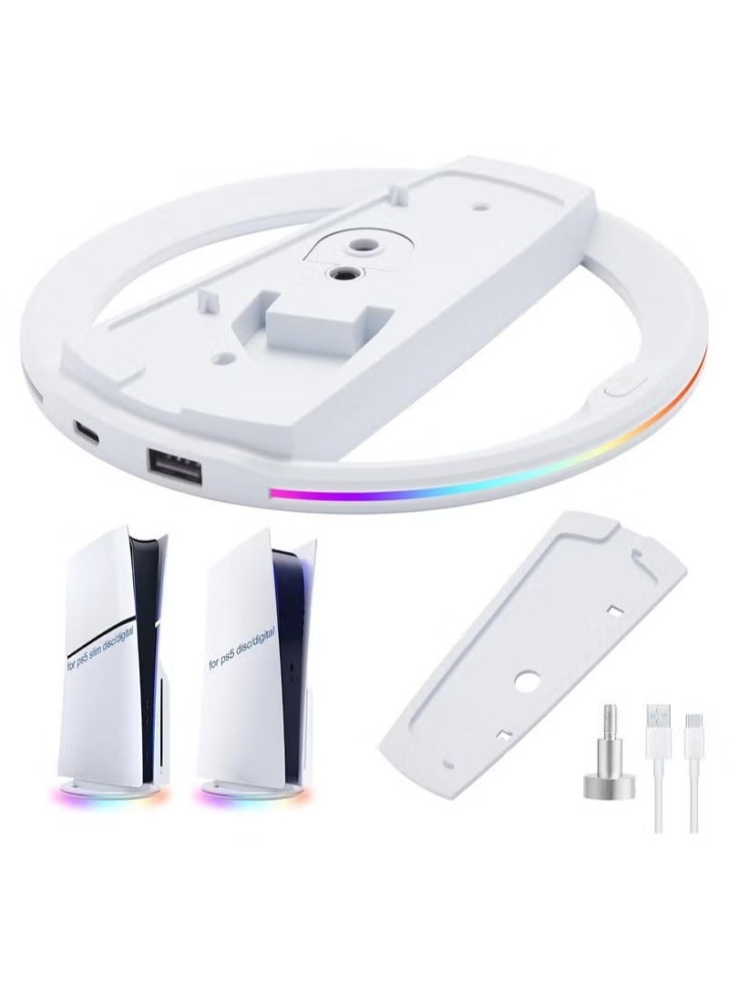 MWS-ForCamping Vertical Stand for PS5 Pro/PS5/PS5 Slim Disc u0026 Digital Edition, Cooling Base Holder Accessory for PS5 Console, with RGB Lights (White), Universal Anti-Slip Base Gaming Accessor - Image 1