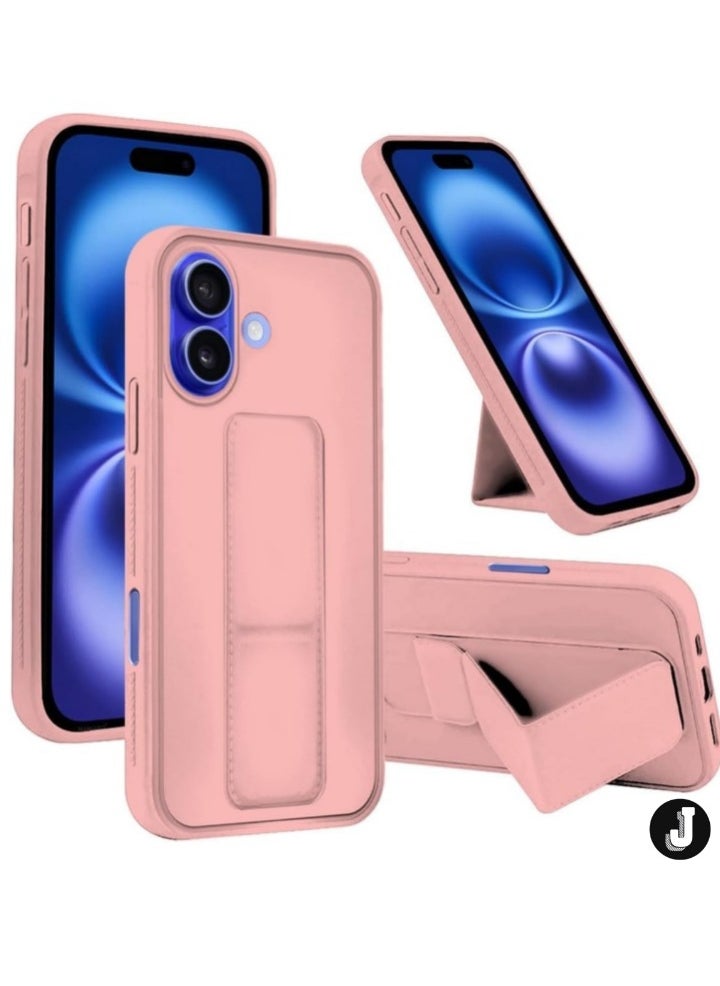 JAJEEK iPhone 16 Plus Pink Magnetic Car Mount Kickstand Case – Premium Silicone Hand Strap Multi-Stand Cover - Image 1