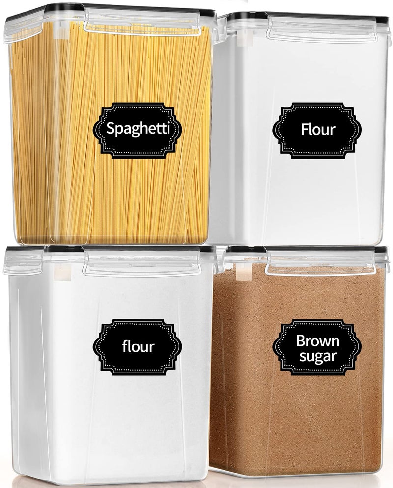 PRAKI Large Airtight Food Storage Containers 52L 195oz BPA Free 4pcs Pantry Kitchen Organizers and Storage for Flour Sugar Baking Supplies Plastic Flour Container with 20 Labels Maker