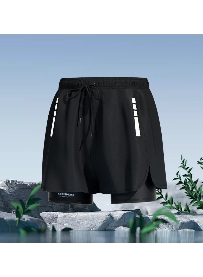 KUYING New High Waisted Flat Angle Swimming Trunks 
