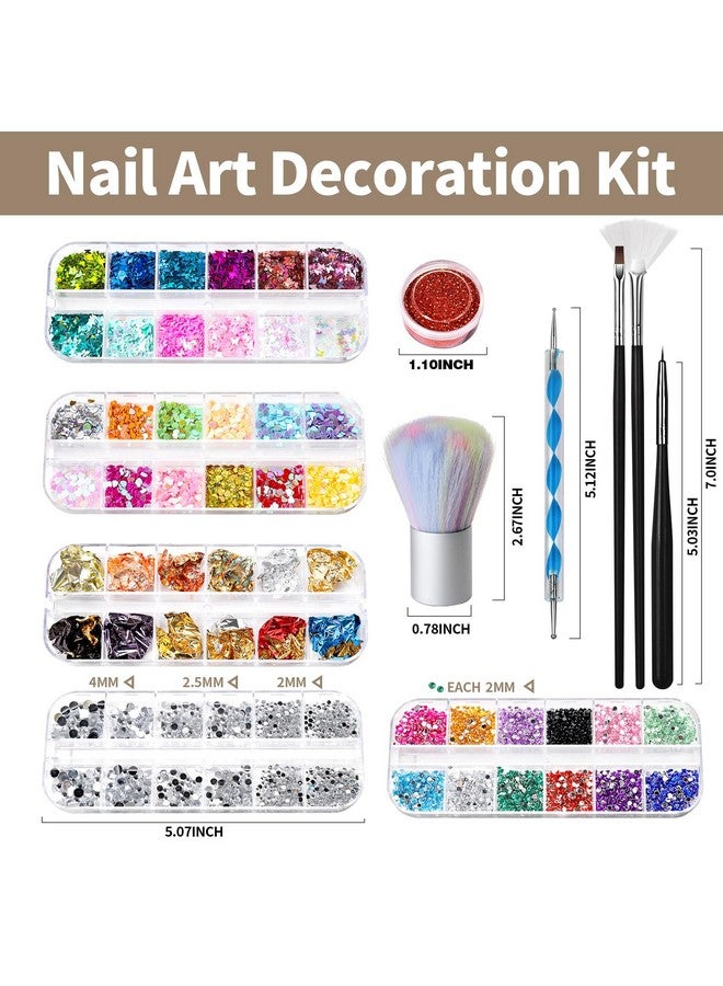فندامي مجموعة أدوات تصميم الأظافر بفرشاة فنية للأظافر مع فرش فنية للأظافر وأدوات تنقيط الأظافر الجميلة اللامعة على شكل فراشة وترتر على شكل قلب ورقائق معدنية لتزيين الأظافر بأحجار الراين. - Image 2
